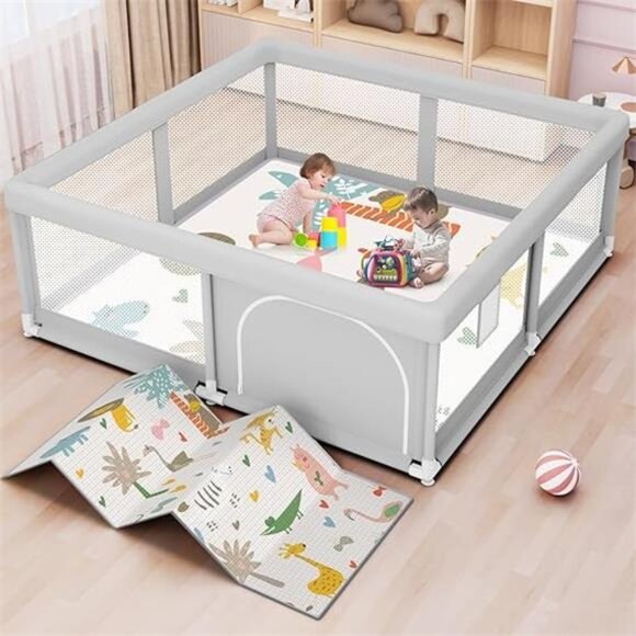 Baby Playpen with Mat 50x50 Inch, Play Pen for Babies and Toddlers with Gate - Picture 8 of 8